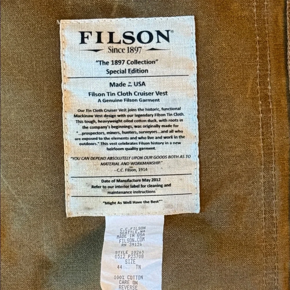 Filson Tin Cloth Cruiser Vest - Picture 4 of 5